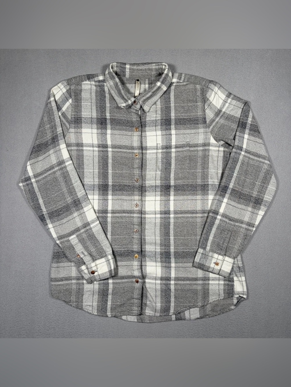 Kuhl Kamila Flannel Shirt Womens Medium Gray Plaid Button Up Outdoors 8377